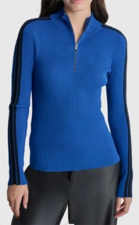 [S] DKNY LPS BLU/BLACK HALF ZIP LOGO TAPE SWEATER, P4MSAQ72-IXI (SD1291)
