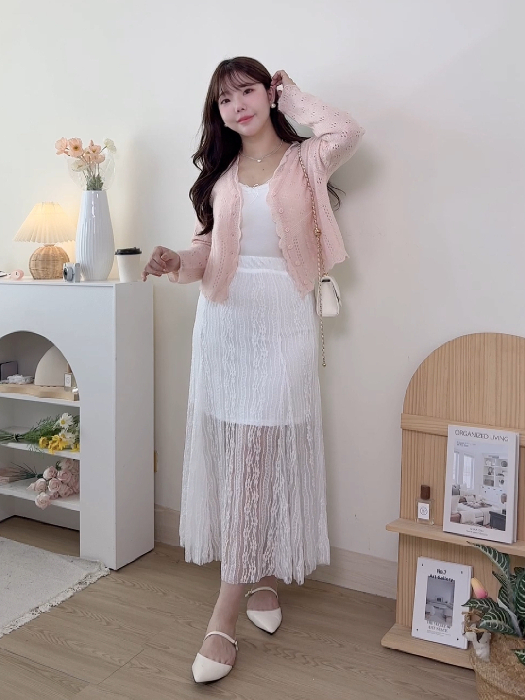 鬆緊腰蕾絲雕花魚尾長裙 2色