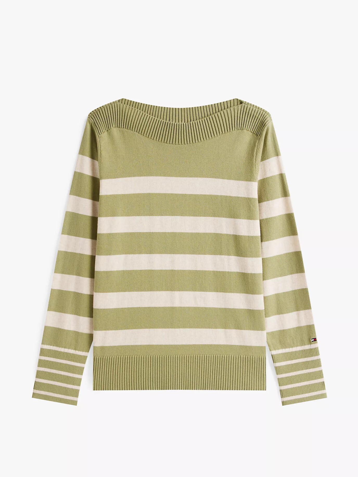 [S] TOMMY HILFIGER GREEN STRIPE BOATNECK SWEATER, XW04164-300 (STH1414)