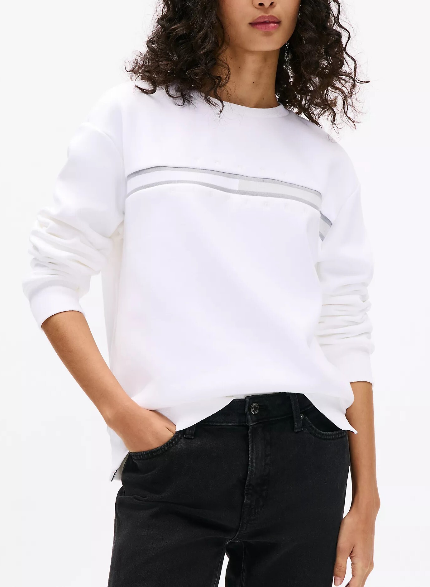 [S] TOMMY HILFIGER WHITE FLAG LOGO CREWNECK SWEATSHIRT, XW04703-100 (STH1231)