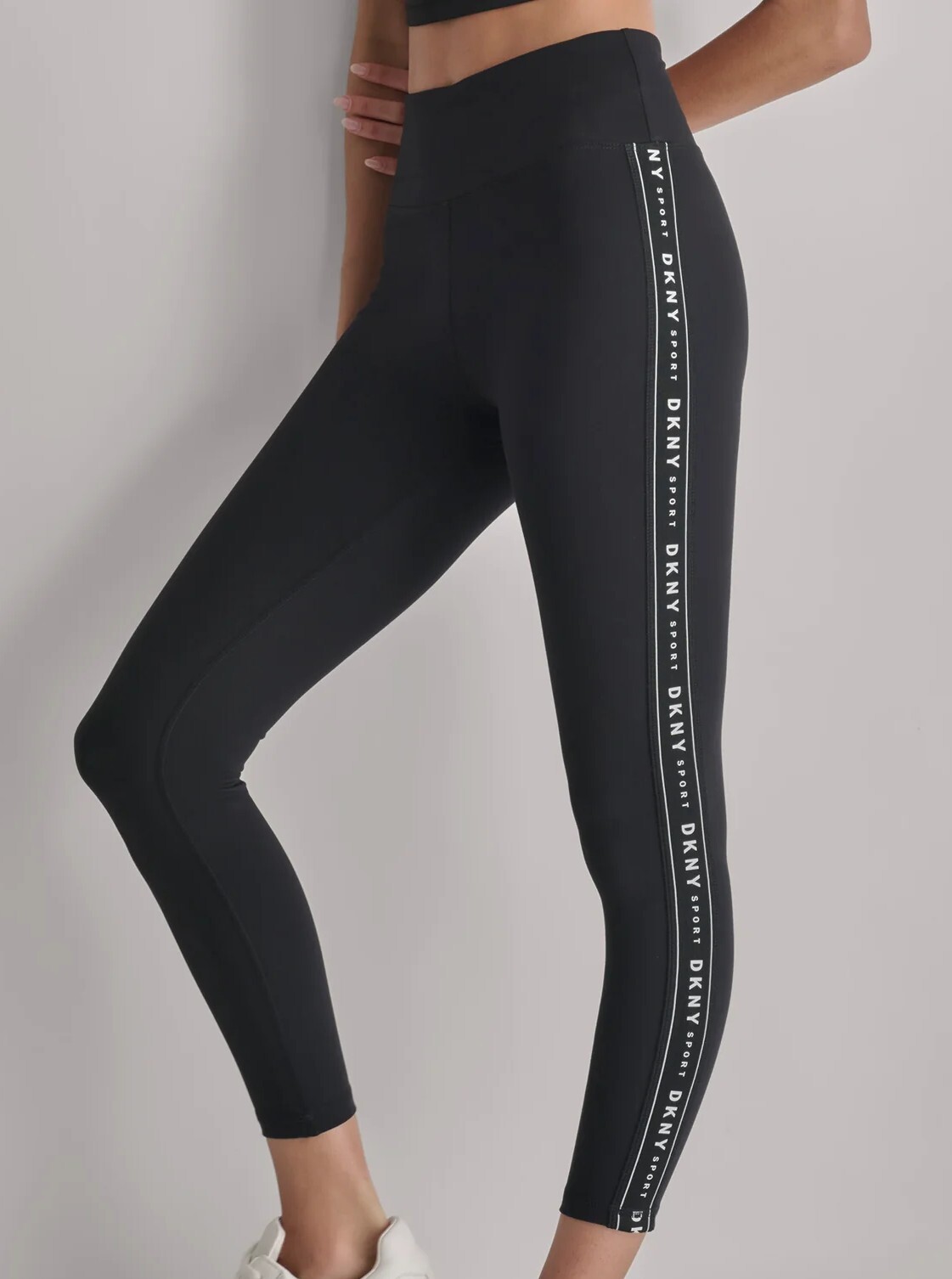 [S] DKNY WOMEN BLACK SOLID FITTED LEGGING,BLACK/SILVER, DP3P1883-BSV [FINAL SALE] (SD963)