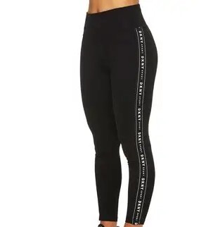 [S] DKNY WOMEN BLACK SOLID FITTED LEGGING,BLACK/SILVER, DP3P1883-BSV [FINAL SALE] (SD963)