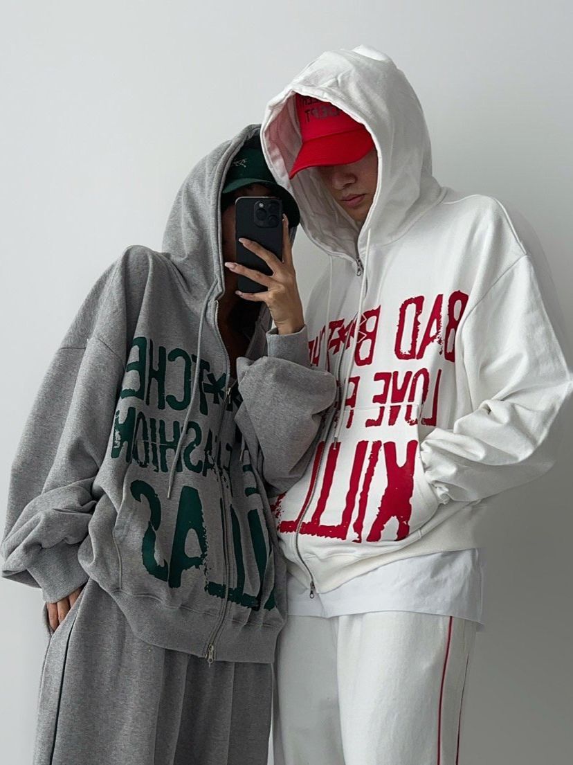 英文字連帽拉鍊外套 Hashtag-053JK