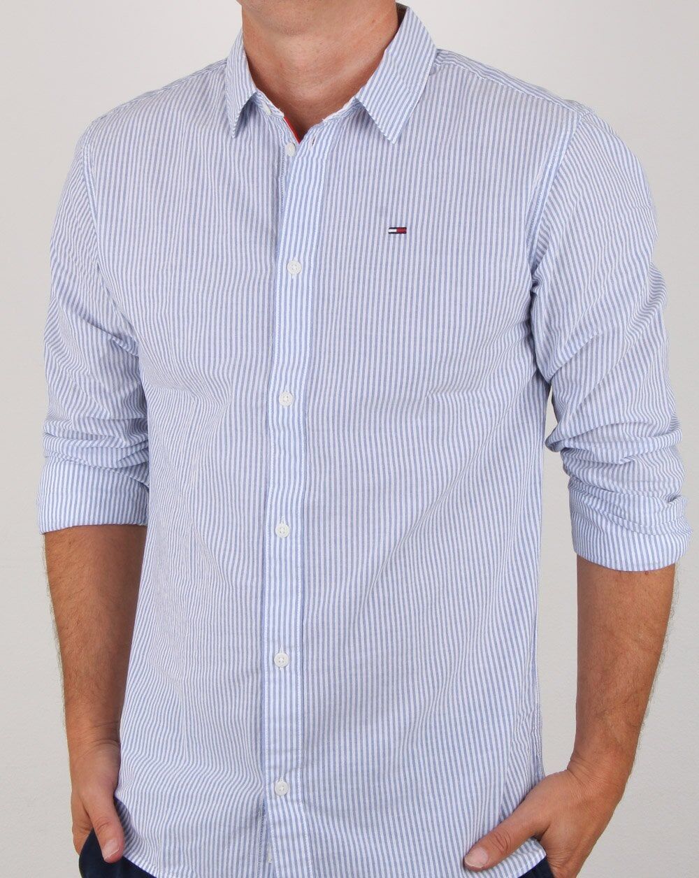 [S] TOMMY HILFIGER LIGHT BLUE STRIPE POLO SHIRT, 76J4827-430 (STH1389)