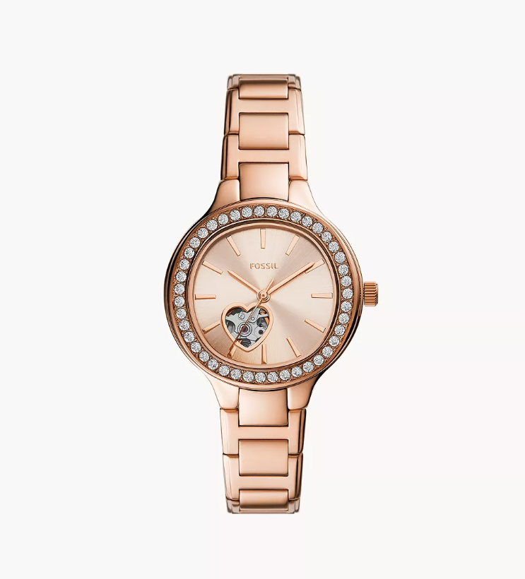 [S] FOSSIL Weslee Automatic Rose Gold-Tone Stainless Steel Watch, BQ3723 (SFF10)