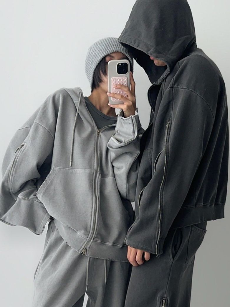 洗水淨色連帽拉鍊外套 Hashtag-058JK