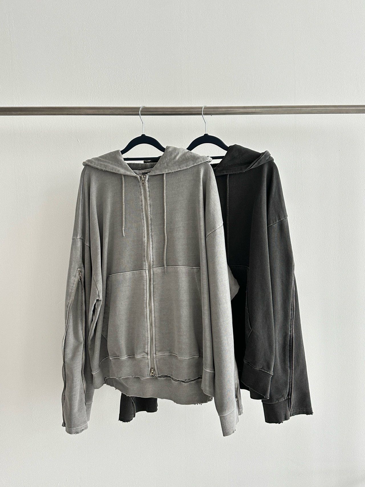 洗水淨色連帽拉鍊外套 Hashtag-058JK