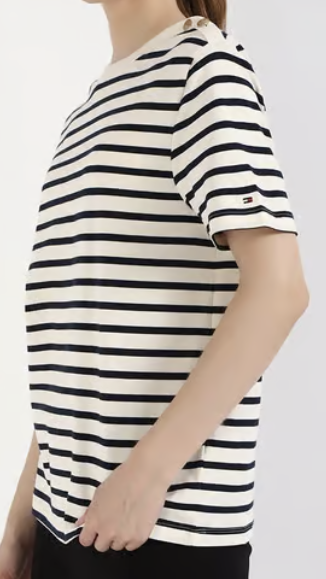 [S] TOMMY HILFIGER LADY STRIPE T-SHIRT,WHITE, 76J5477-110 (STH1046)