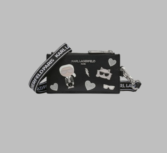 [S] KARL LAGERFELD BLACK SHIMMER LH4Y05BN MAYBELLE LANYARD WALLET, 196788093744 (SKL1333)