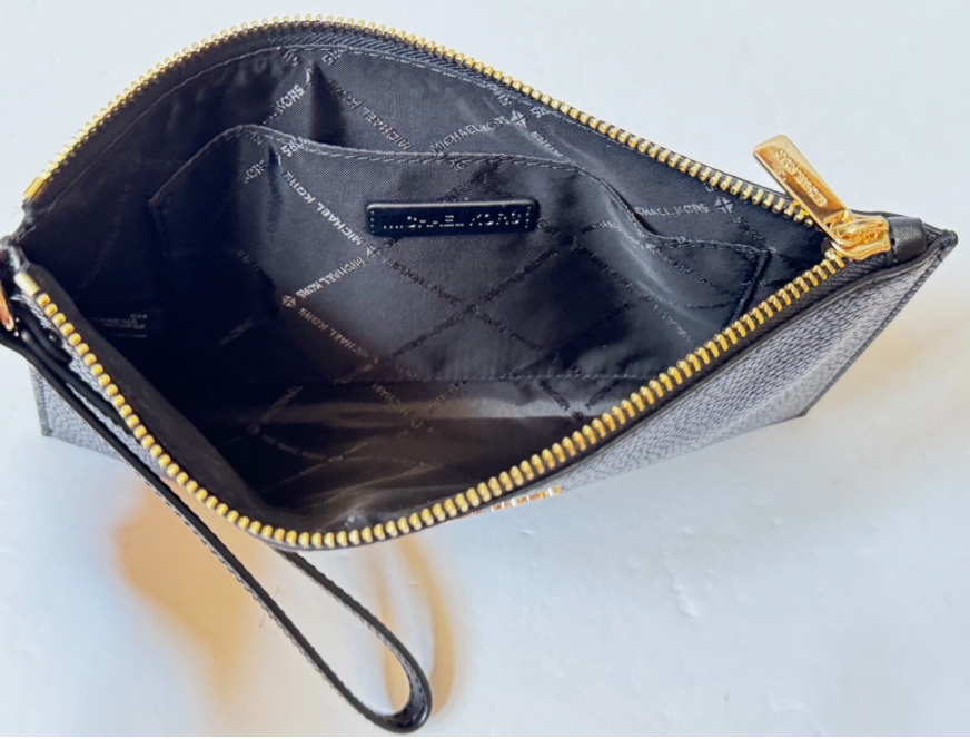 [S] MICHAEL KORS 35S4GTVW3L JET SET TRAVEL LEATHER LG TZ WRISTLET,BLACK, 196237628435 (SMK1002)