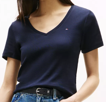 [S] TOMMY HILFIGER LADIES V-NECK FAVORITE T-SHIRT,NAVY, 76J4871-410 (STH977)