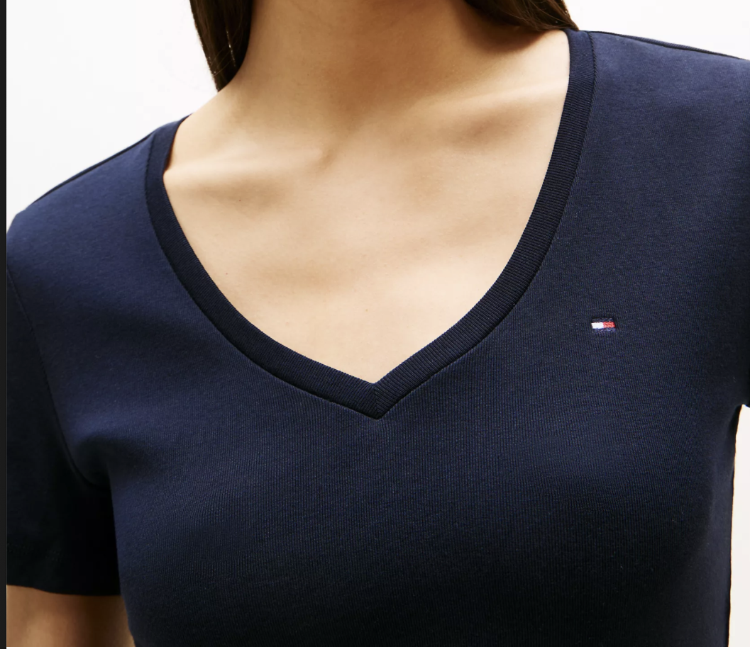 [S] TOMMY HILFIGER LADIES V-NECK FAVORITE T-SHIRT,NAVY, 76J4871-410 (STH977)