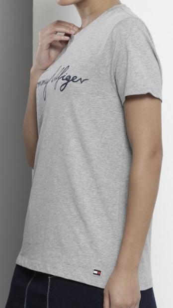 [S] TOMMY HILFIGER LADIES TEE EMBROIDERY LOGO,GRAY, 76J5334-030 (STH932)