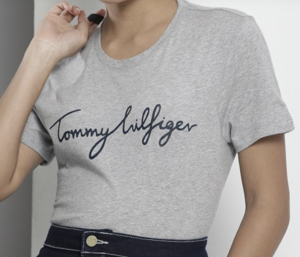 [S] TOMMY HILFIGER LADIES TEE EMBROIDERY LOGO,GRAY, 76J5334-030 (STH932)