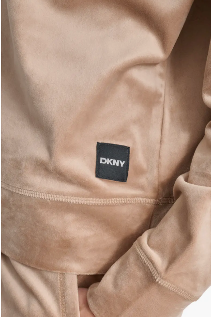[S] DKNY PLATINUM VELOUR RHINESTONE LOGO PULLOVER,PRALINE, DP4T1102-EIZ [FINAL SALE] (SD1193)