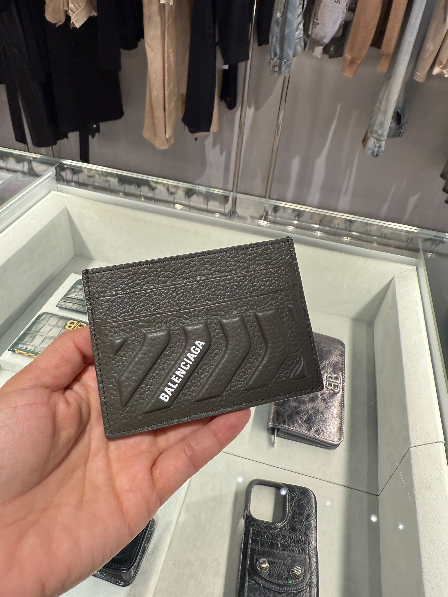 Balenciaga Embossed Card Holder Khaki 693547