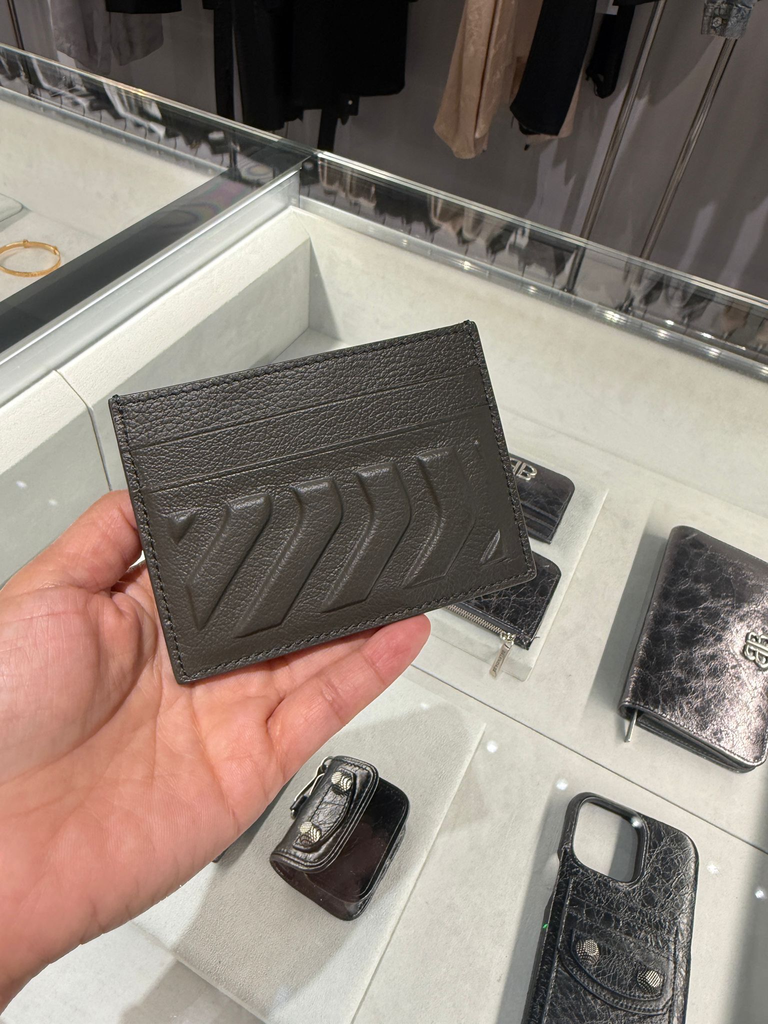 Balenciaga Embossed Card Holder Khaki 693547