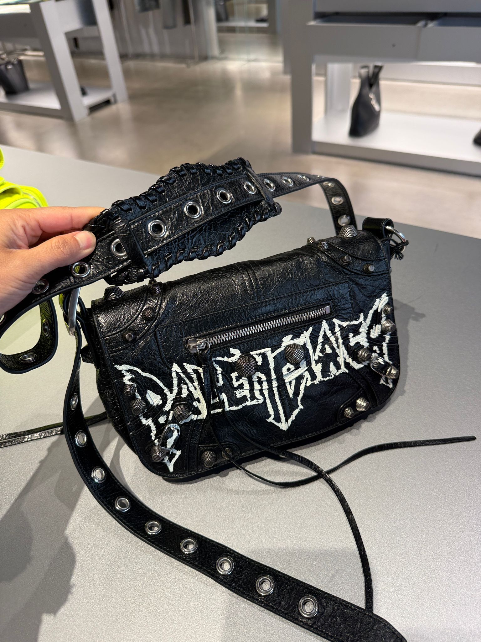 Balenciaga Le Cagol XS Graffiti Flap Bag Black 719082