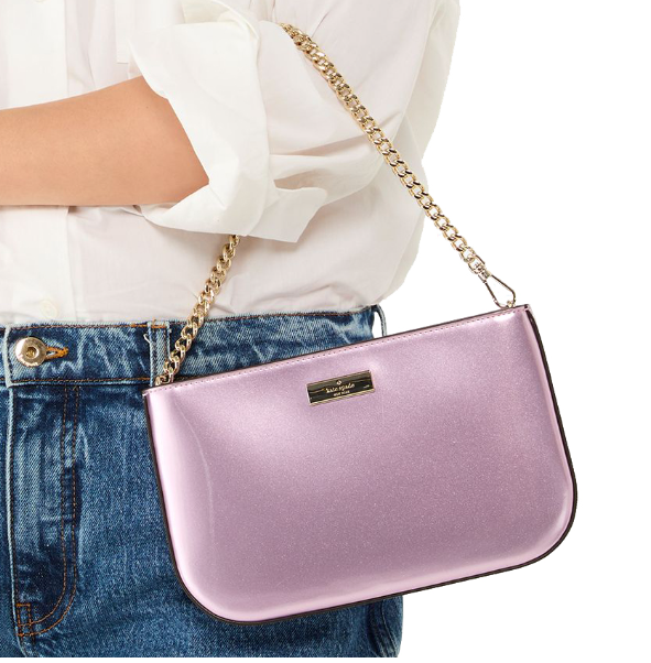 [S] KATE SPADE KJ019 KENZIE PATENT FABRIC LILLY POCHETTE,QUARTZ PINK, 196021553837 (SKS1499)