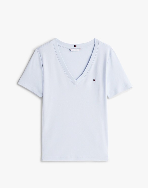 [S] TOMMY HILFIGER SKY BLUE SMALL LOGO LADIES V-NECK T-SHIRT, 76J4887-450 (STH1144)