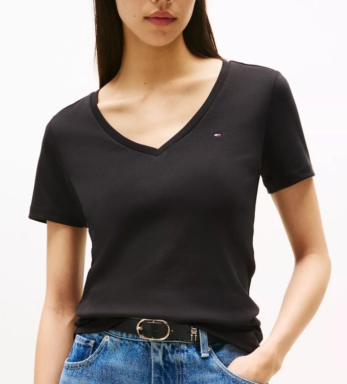 [S] TOMMY HILFIGER ESSENTIAL FAVORITE V-NECKT T-SHIRT,BLACK, 7648538-012 [FINAL SALE] (STH183)