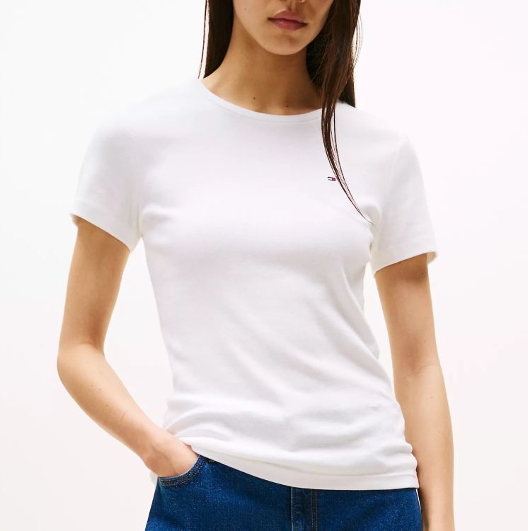 [S] TOMMY HILFIGER ESSENTIAL FAVORITE CREWNECK T-SHIRT,WHITE, 7648539-100 (STH81)