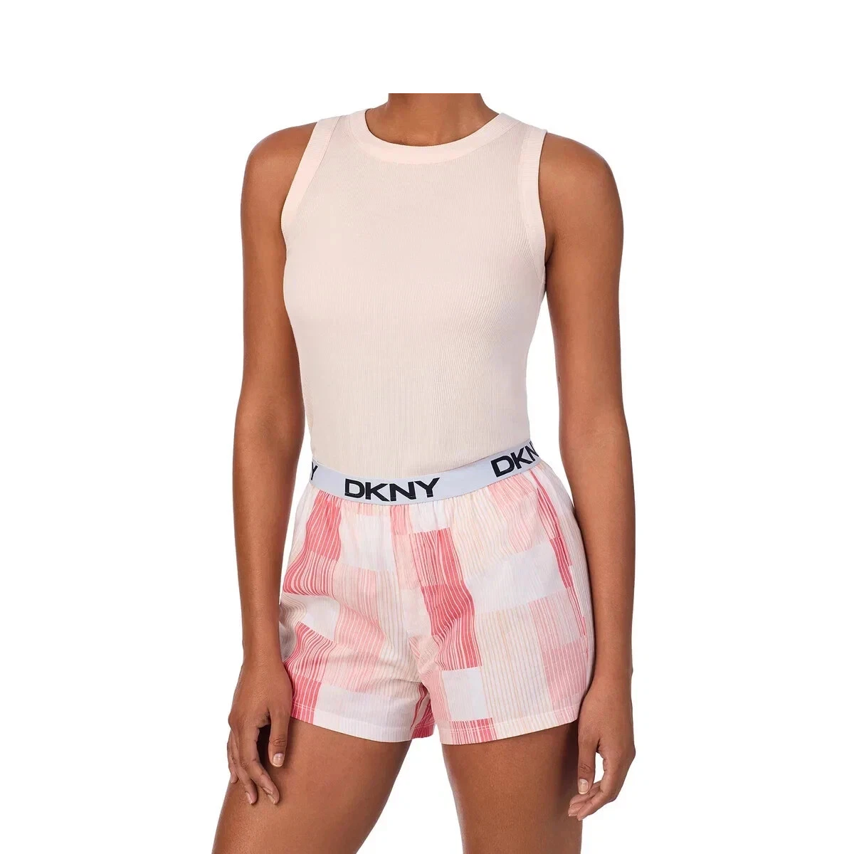 [S] DKNY PRLPLAIDPK TANK & SHORT SET, 1865558-PRLPLAIDPK [FINAL SALE] (SD1481)