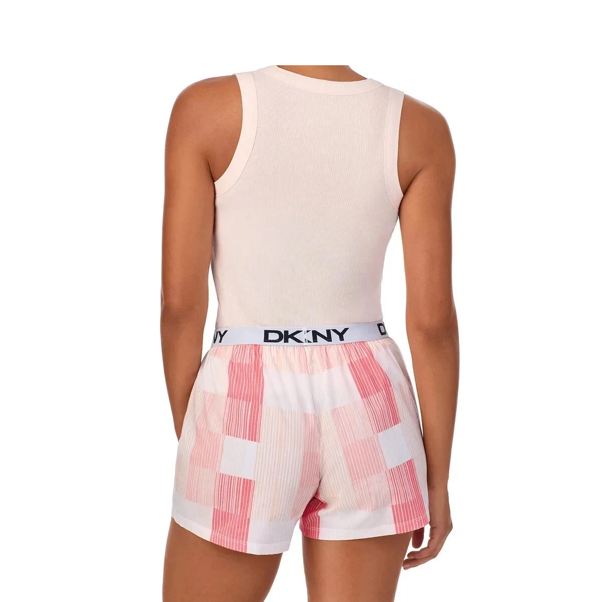 [S] DKNY PRLPLAIDPK TANK & SHORT SET, 1865558-PRLPLAIDPK [FINAL SALE] (SD1481)