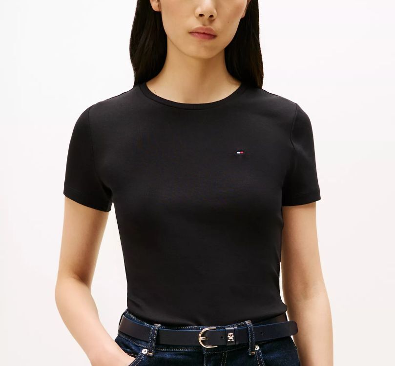 [S] TOMMY HILFIGER ESSENTIAL FAVORITE CREWNECK T-SHIRT,BLACK, 7648539-001 (STH142)