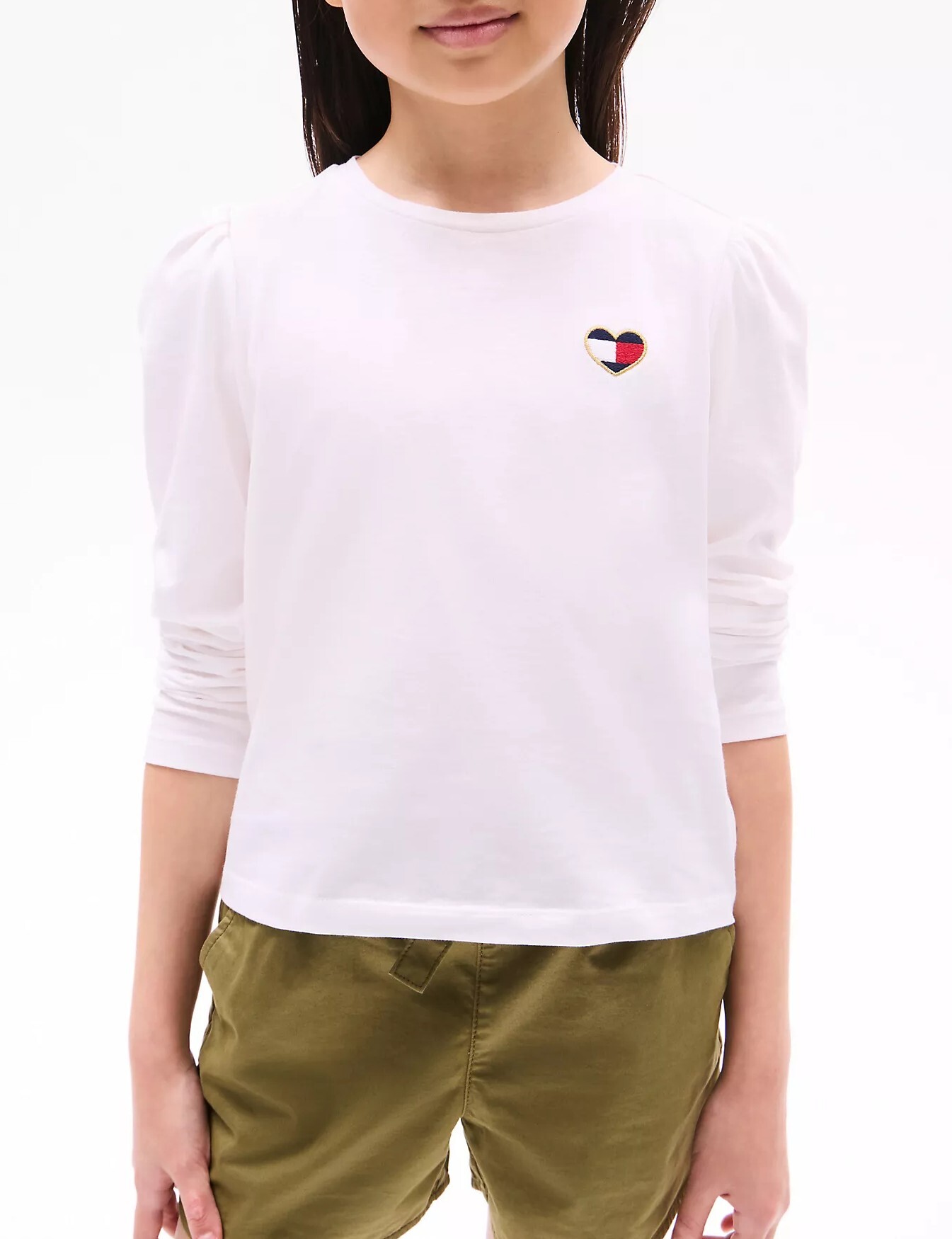 [S] TOMMY HILFIGER WHITE KIDS PUFF SHOULDER T-SHIRT, 71J4596-110 (STH1063)