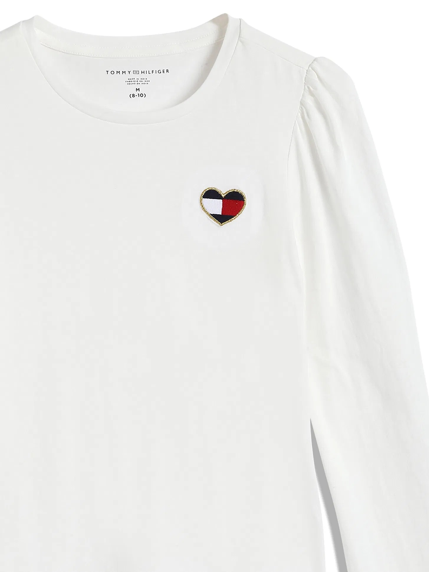 [S] TOMMY HILFIGER WHITE KIDS PUFF SHOULDER T-SHIRT, 71J4596-110 (STH1063)