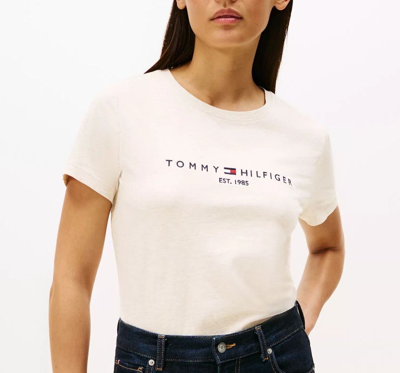 [S] TOMMY HILFIGER EMBROIDERED TOMMY LOGO T-SHIRT,BEIGE, 76J4878-280 (STH841)