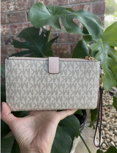 [S] MICHAEL KORS 35F8GTVW0B JET SET TRAVEL LG DOUBLE ZIP WRISTLET,POWDER BLUSH MULTI, 194900065723 (SMK586)