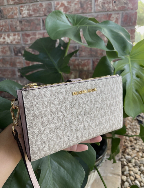 [S] MICHAEL KORS 35F8GTVW0B JET SET TRAVEL LG DOUBLE ZIP WRISTLET,POWDER BLUSH MULTI, 194900065723 (SMK586)