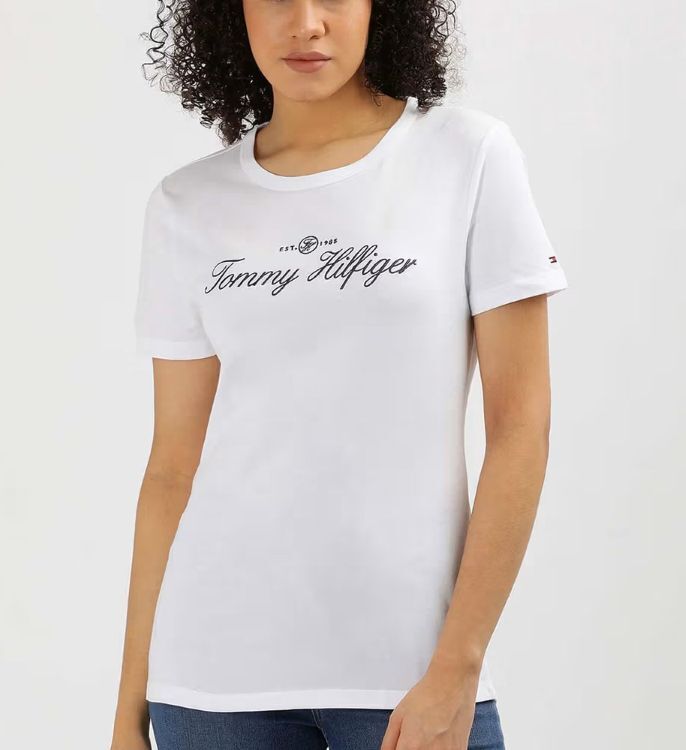 [S] TOMMY HILFIGER EMBROIDERED SIGNATURE SLIM FIT T-SHIRT,WHITE, 76J4932-100 (STH707)