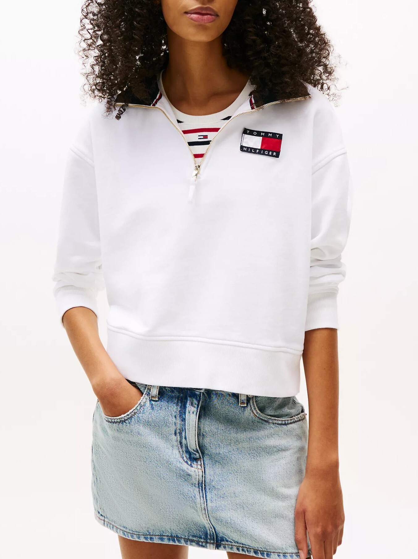 [S] TOMMY HILFIGER WHITE LOGO FLAG ZIP SWEATSHIRT, XW04984-100 (STH1399)