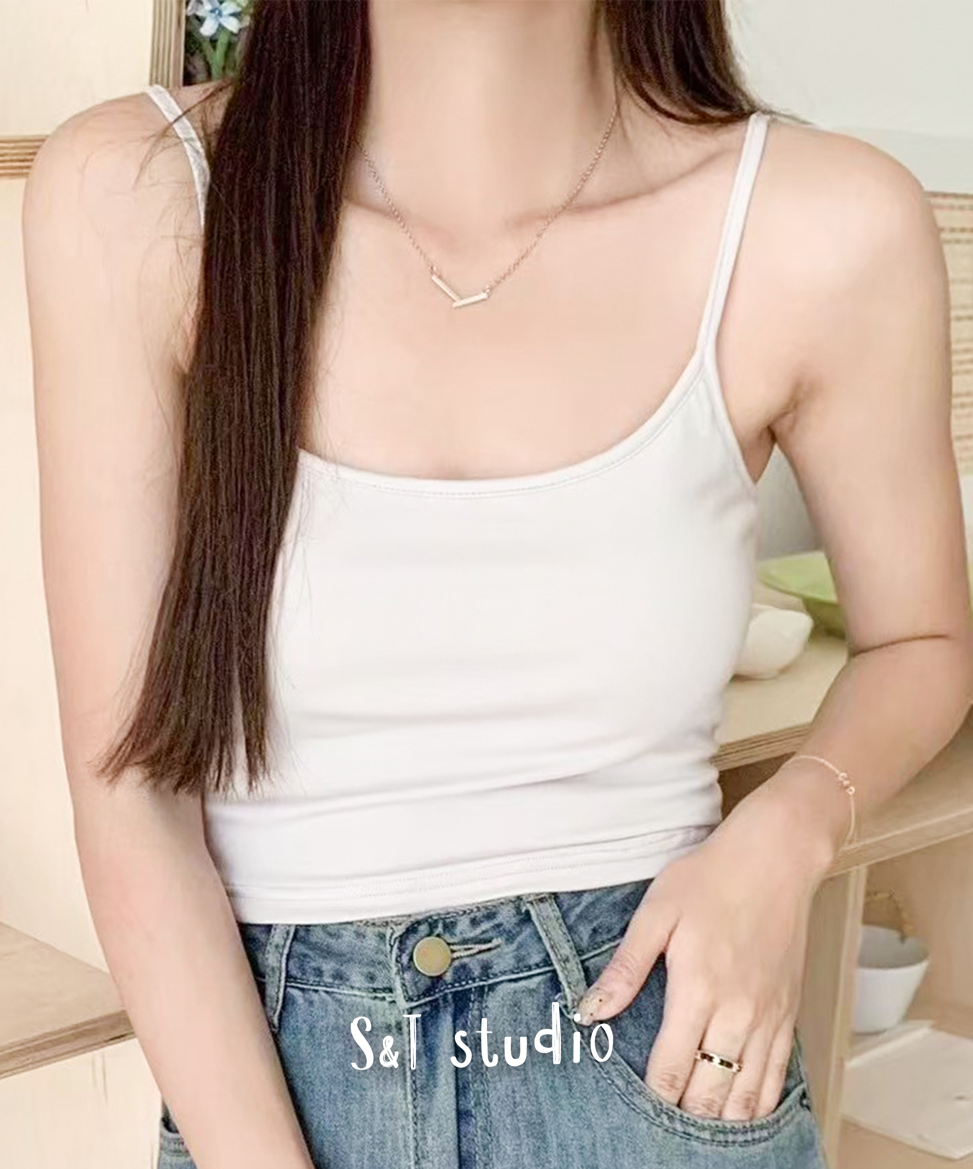 細肩胸墊背心小可愛(胸墊可拆) 兩色