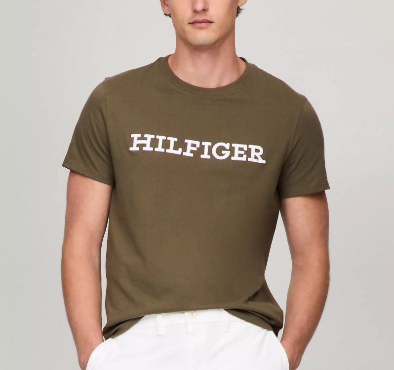 [S] TOMMY HILFIGER EMBROIDERED MONOTYPE LOGO T-SHIRT,OLIVE GREEN, 78JA900-701 (STH828)
