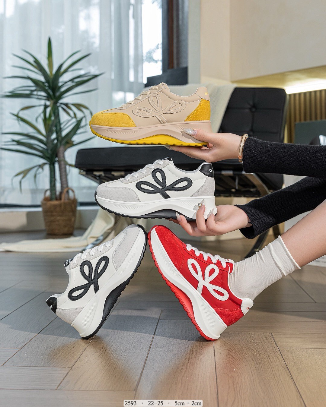 2593-韓國真皮撞色厚底增高休閒鞋