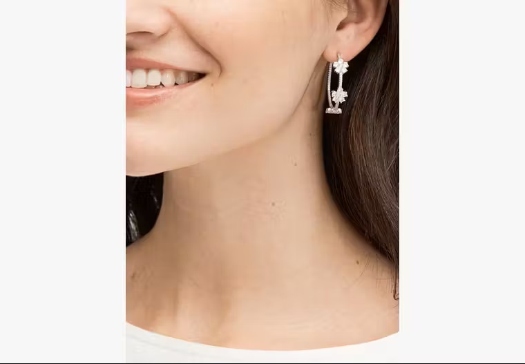 [S] KATE SPADE O0RU3138 GLEAMING GARDEN EARRINGS,CLEAR/SILVER, 767883556795 (SKS1541)