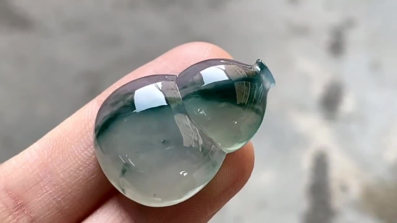翡翠玻璃種飄彩葫蘆,天然翡翠A玉, 緬甸玉, Jade, Jadeite
