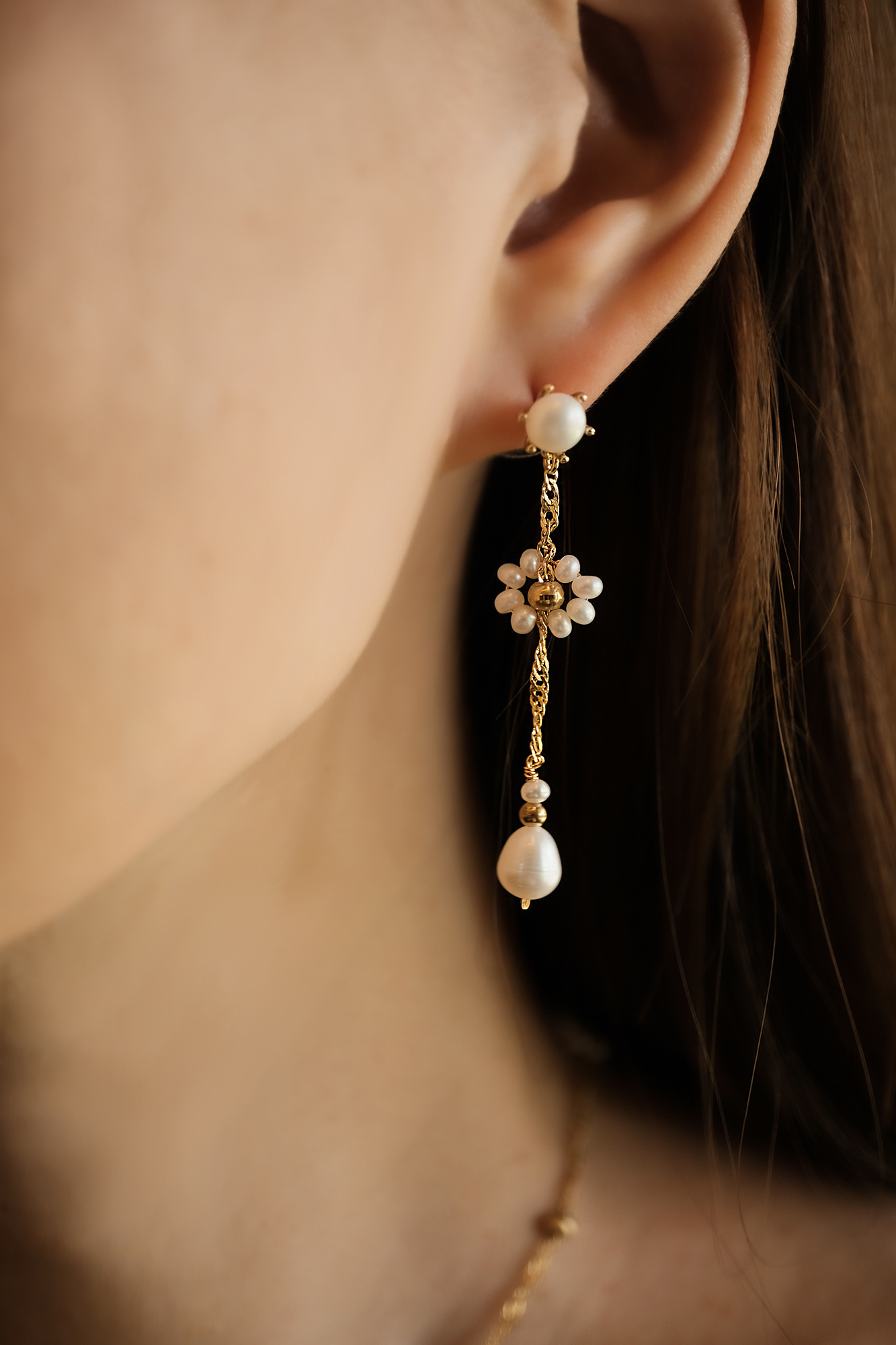 黃銅飾品, 耳環, 飾品, 黃銅,天然珍珠,氣質,花