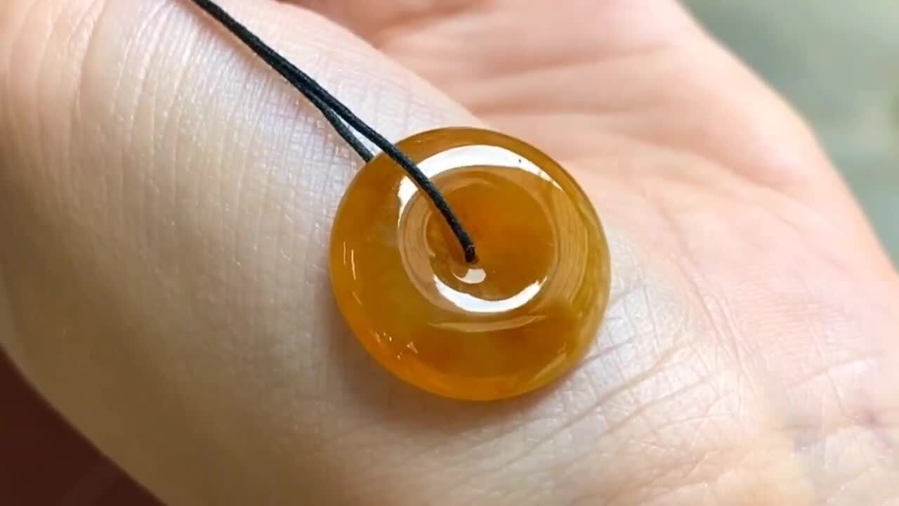 翡翠蜜糖黃平安扣 (17.8mm直徑),天然翡翠A玉, 緬甸玉, Jade, Jadeite