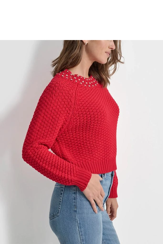 [S] DKNY RED LIGHT DJ4R0390 WOMEN'S CRYSTAL-EMBELLISHED RAGLAN SLEEVE SWEATER, 755403410403 FINAL SALE (SD1406)