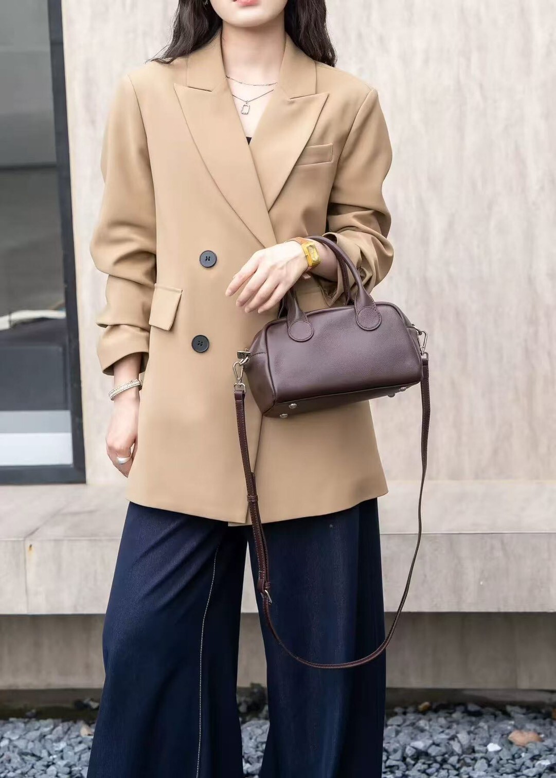 77-15【韓版牛皮手提波斯頓包】