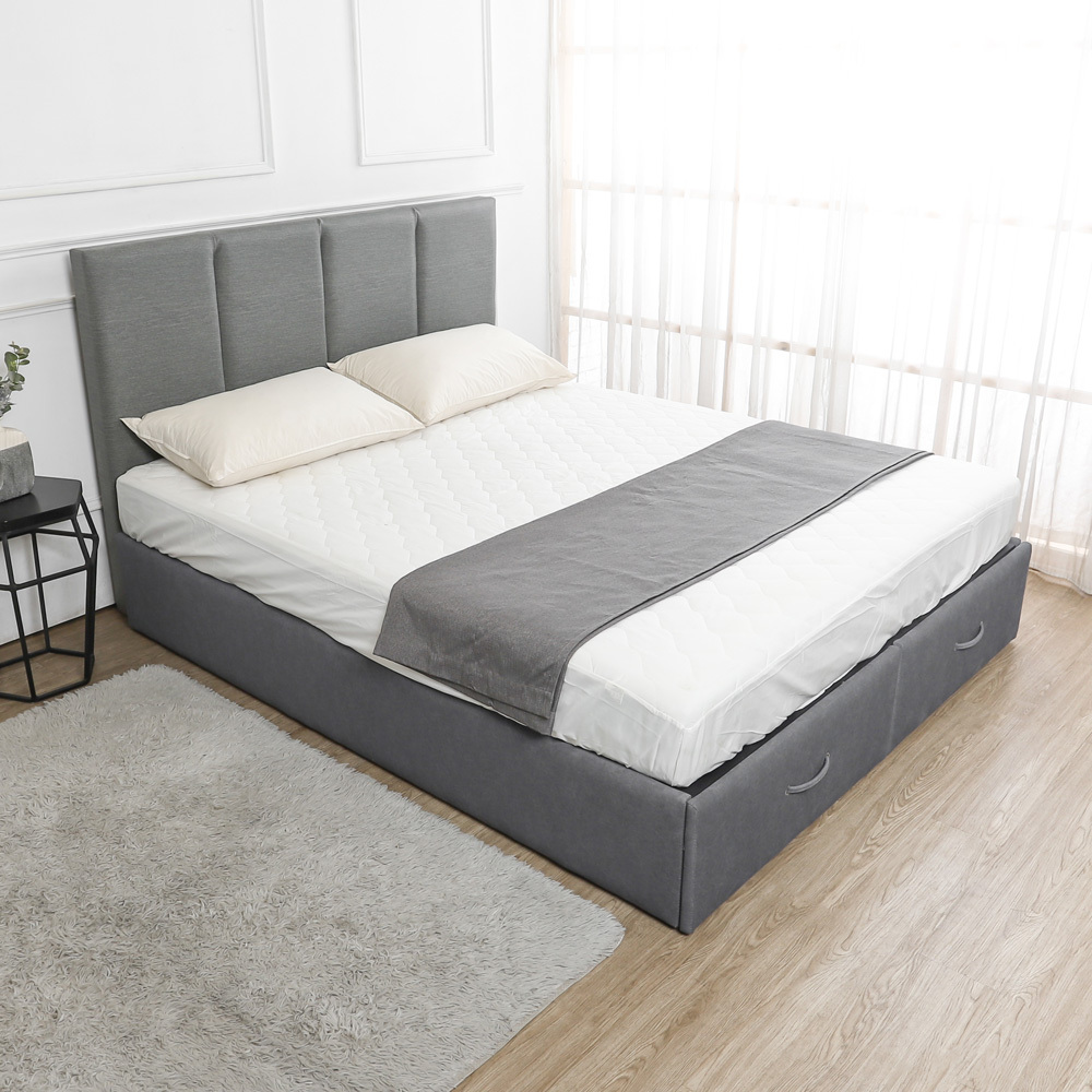 伊凡斯5尺雙人貓抓抽屜型掀床底/大容量收納床組(附插座貓抓皮床頭片+貓抓絨布二收掀床底)