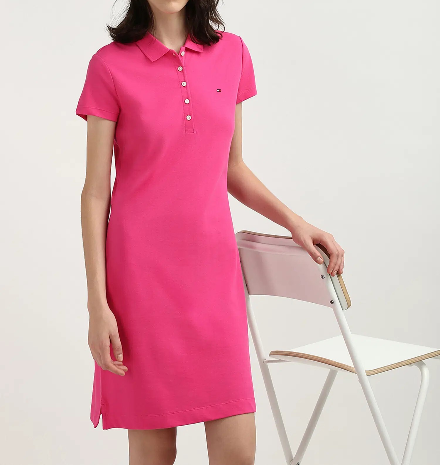 [S] TOMMY HILFIGER PINK STRETCH COTTON SLIM FIT POLO DRESS, 76J4866-653 (STH1273)