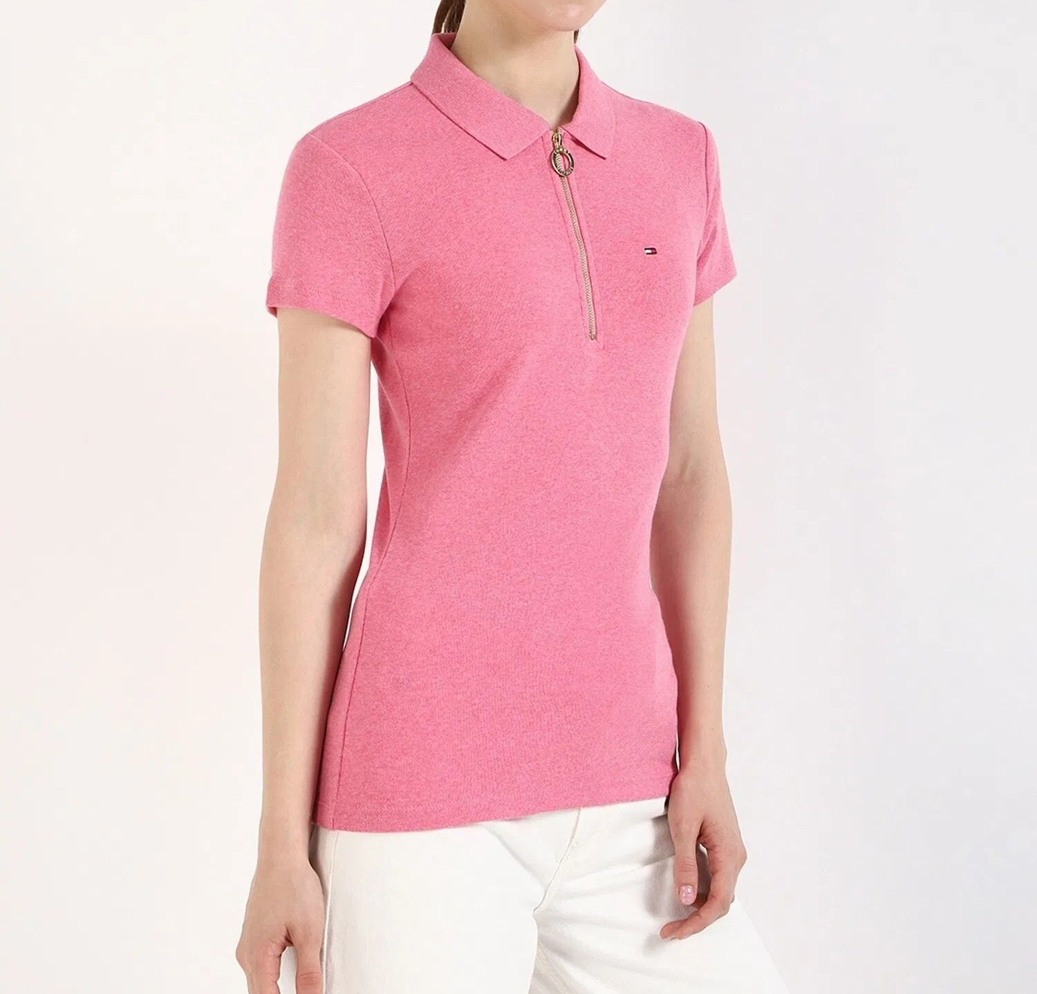 [S] TOMMY HILFIGER PINK SLIM FIT ZIP POLO, 76J1536-652 (STH1375)