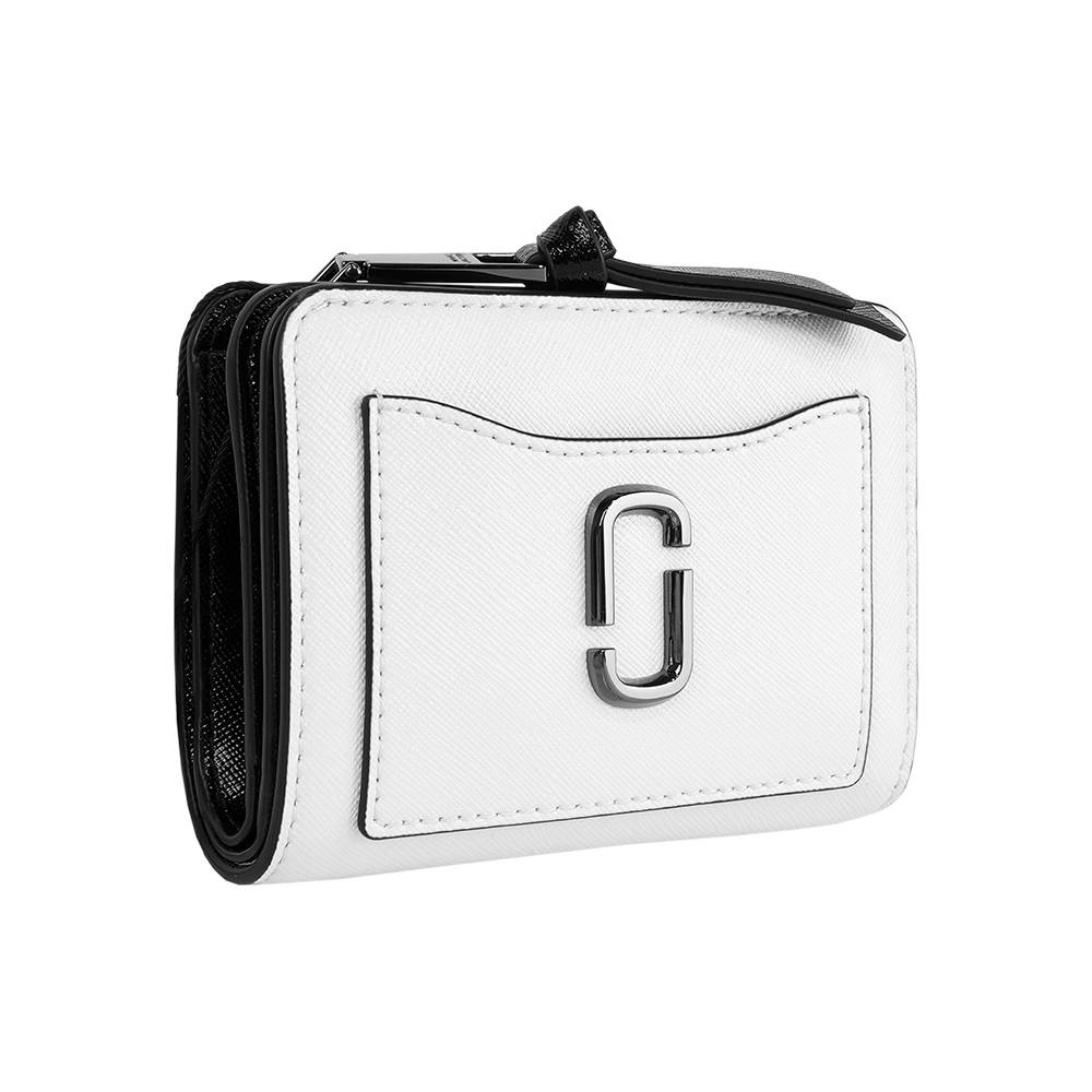 【Marc Jacobs】The Snapshot 防刮皮革暗釦二折撞色短夾(白色/黑色)