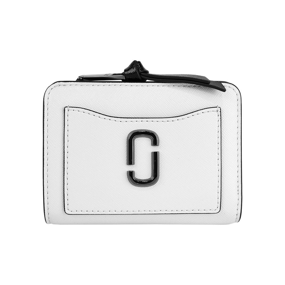 【Marc Jacobs】The Snapshot 防刮皮革暗釦二折撞色短夾(白色/黑色)